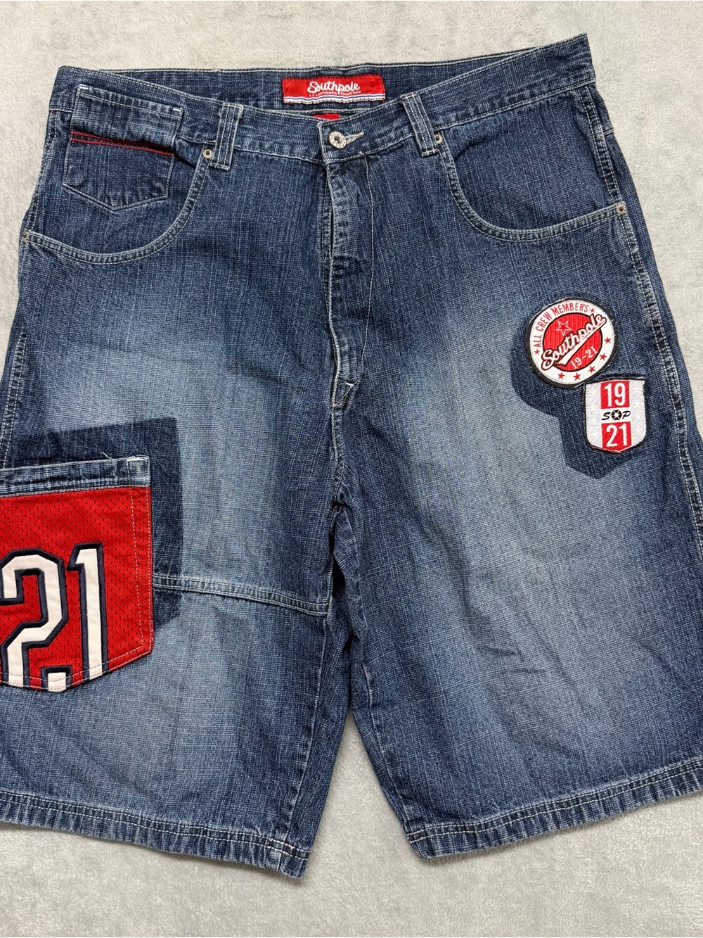 Vintage Southpole Shorts Mens 40 Blue Denim Baggy Y2K Grunge Jort Hip Hop